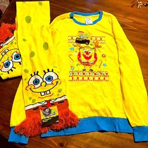 SpongeBob ugly Christmas sweater and scarf lot
